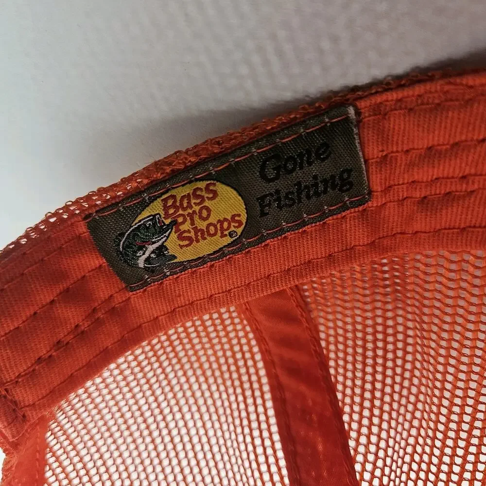 Bass Pro Shops Gone Fishing Hat Bright Orange Mesh Logo Snapback - Picture 7 of 7
